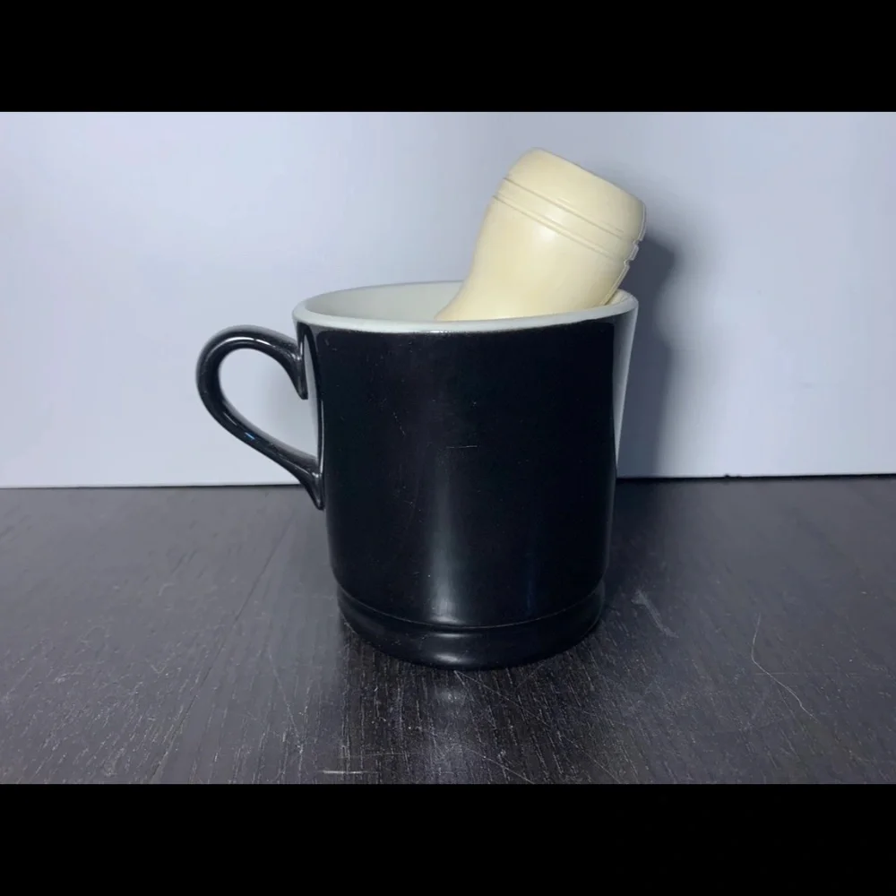Hall China Black Glossy Ceramic Shaving Mug with Shaving Brush or Coffee Mug